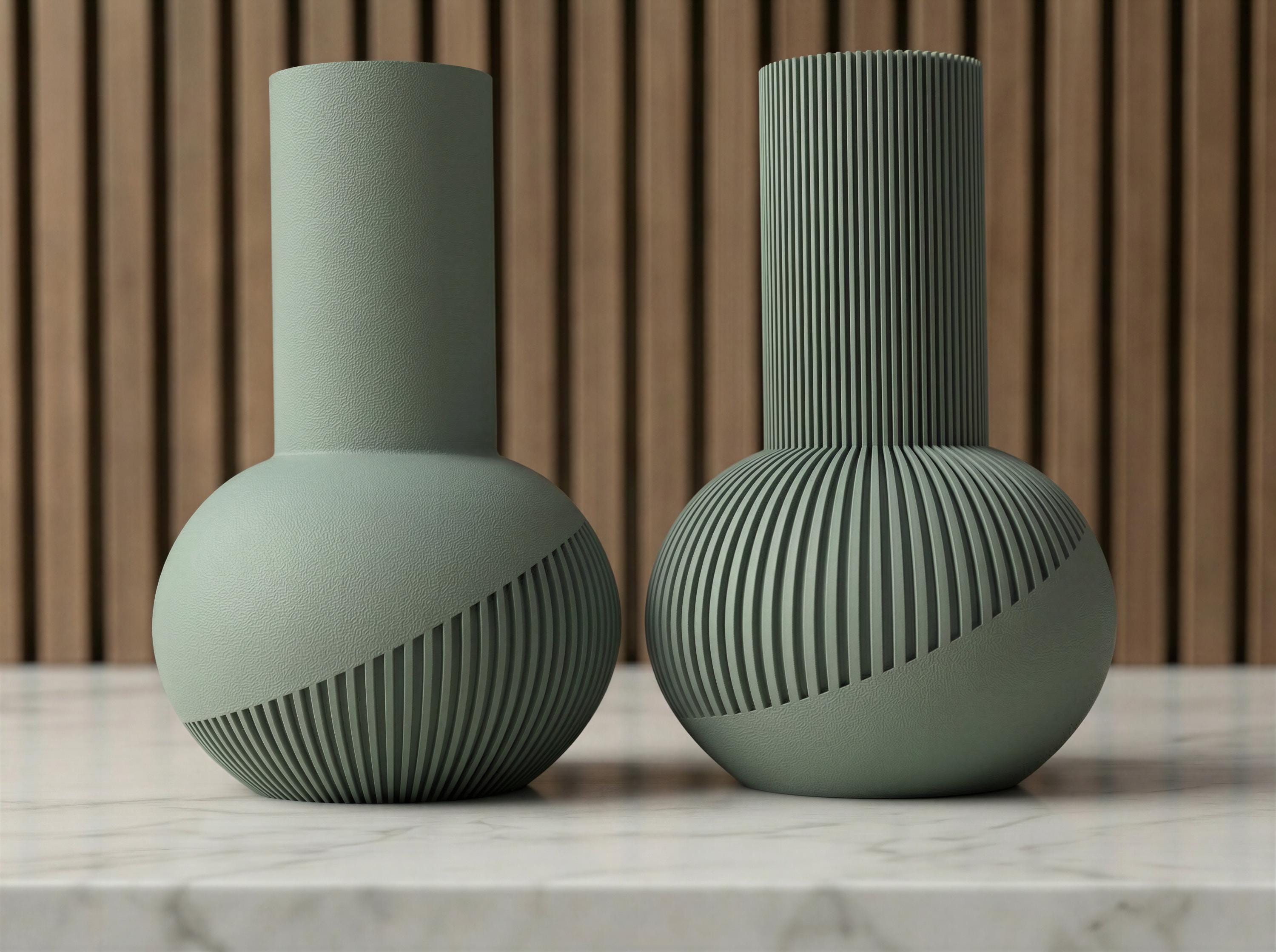 Two Tone Ribbed Japandi Vase – Modern Sculptural Neutral Decor – Minimalist Shelf & Table Accent